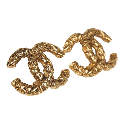 Chanel Vintage 24K Gold Plated Florentine CC Earrings