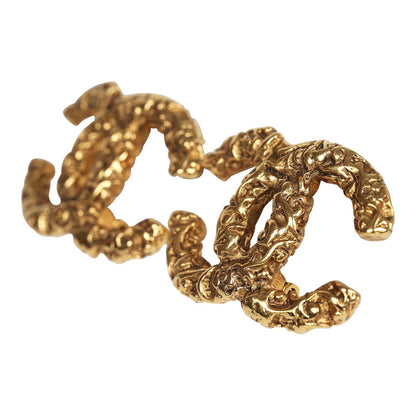 Chanel Vintage 24K Gold Plated Florentine CC Earrings