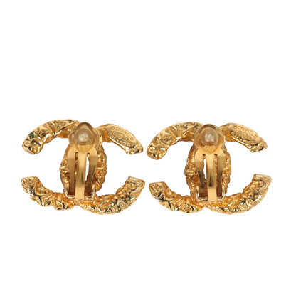 Chanel Vintage 24K Gold Plated Florentine CC Earrings