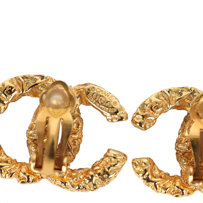 Chanel Vintage 24K Gold Plated Florentine CC Earrings