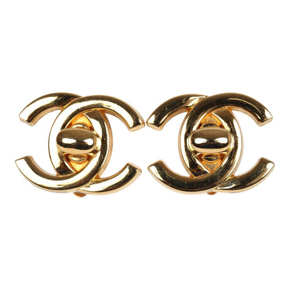 Chanel Vintage 24K Gold Plated Large CC Turnlock Earrings
