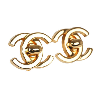 Chanel Vintage 24K Gold Plated Large CC Turnlock Earrings