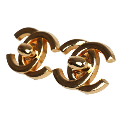 Chanel Vintage 24K Gold Plated Large CC Turnlock Earrings