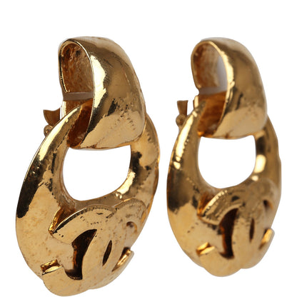 Chanel Vintage Large CC Quilted Knocker Hoop Earrings Gold Hardware