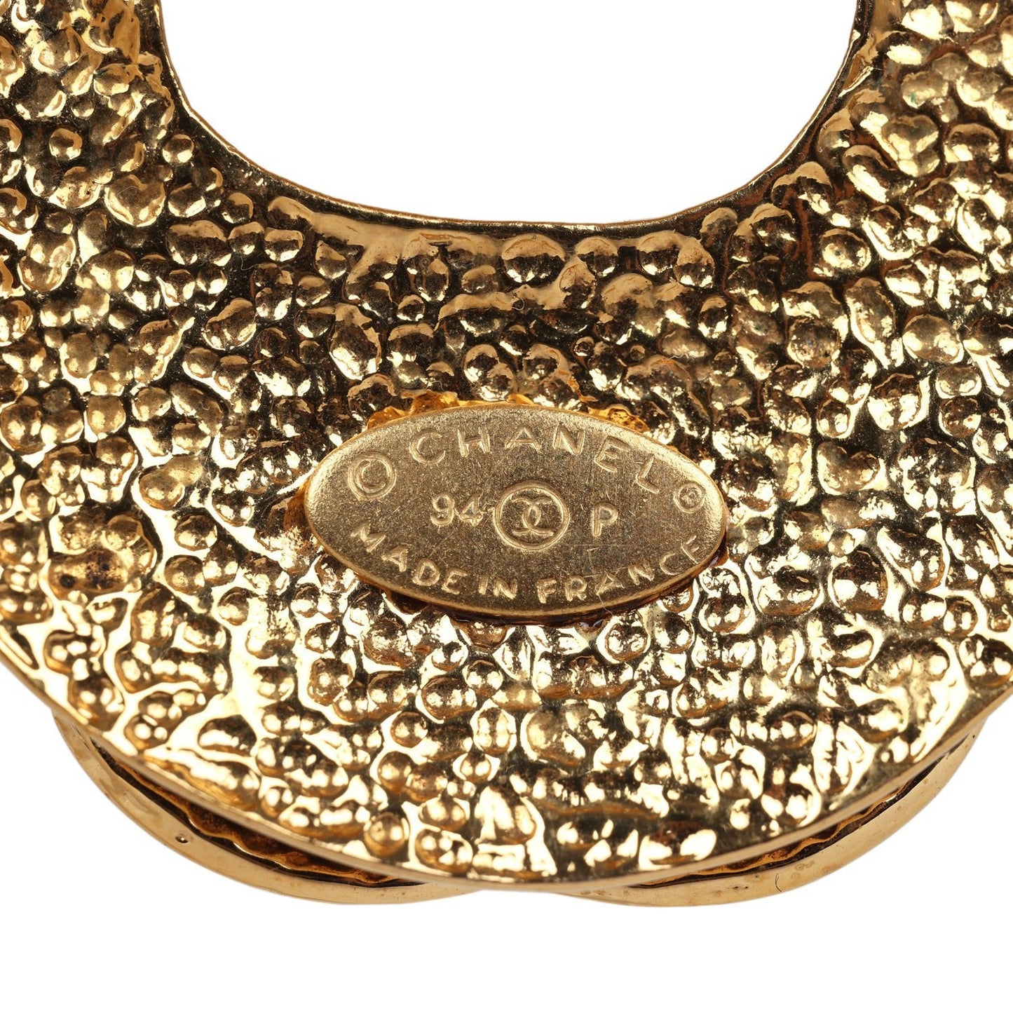 Chanel Vintage Large CC Quilted Knocker Hoop Earrings Gold Hardware