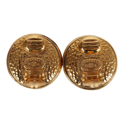 Chanel Vintage 24K Gold Plated CC Round Pearl Earrings Gold Hardware