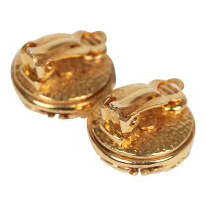 Chanel Vintage 24K Gold Plated CC Round Pearl Earrings Gold Hardware