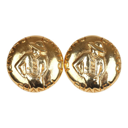 Chanel Vintage 24K Gold Plated Round Coco Mademoiselle Earrings