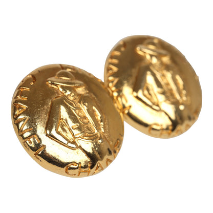 Chanel Vintage 24K Gold Plated Round Coco Mademoiselle Earrings