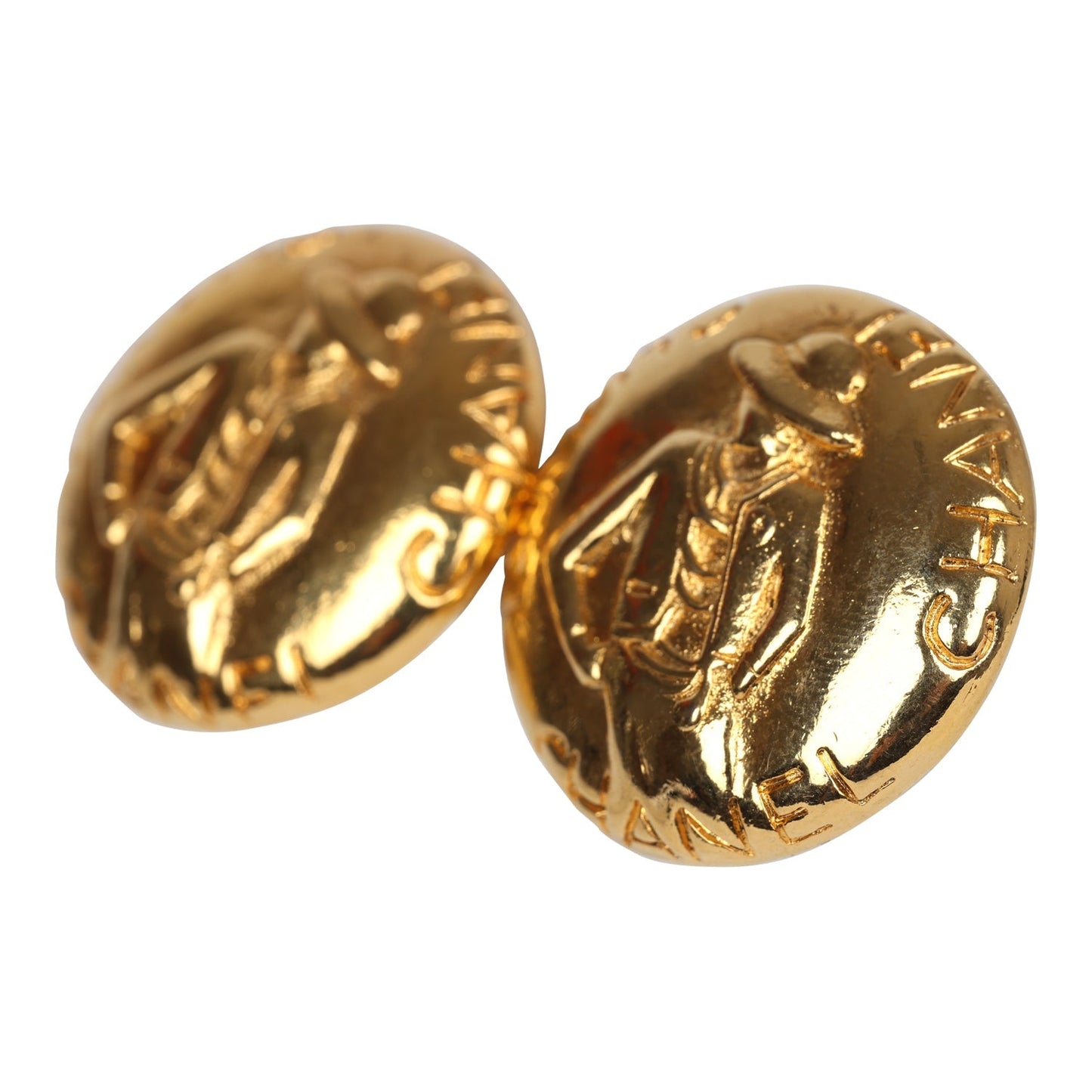 Chanel Vintage 24K Gold Plated Round Coco Mademoiselle Earrings