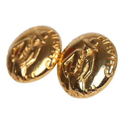 Chanel Vintage 24K Gold Plated Round Coco Mademoiselle Earrings