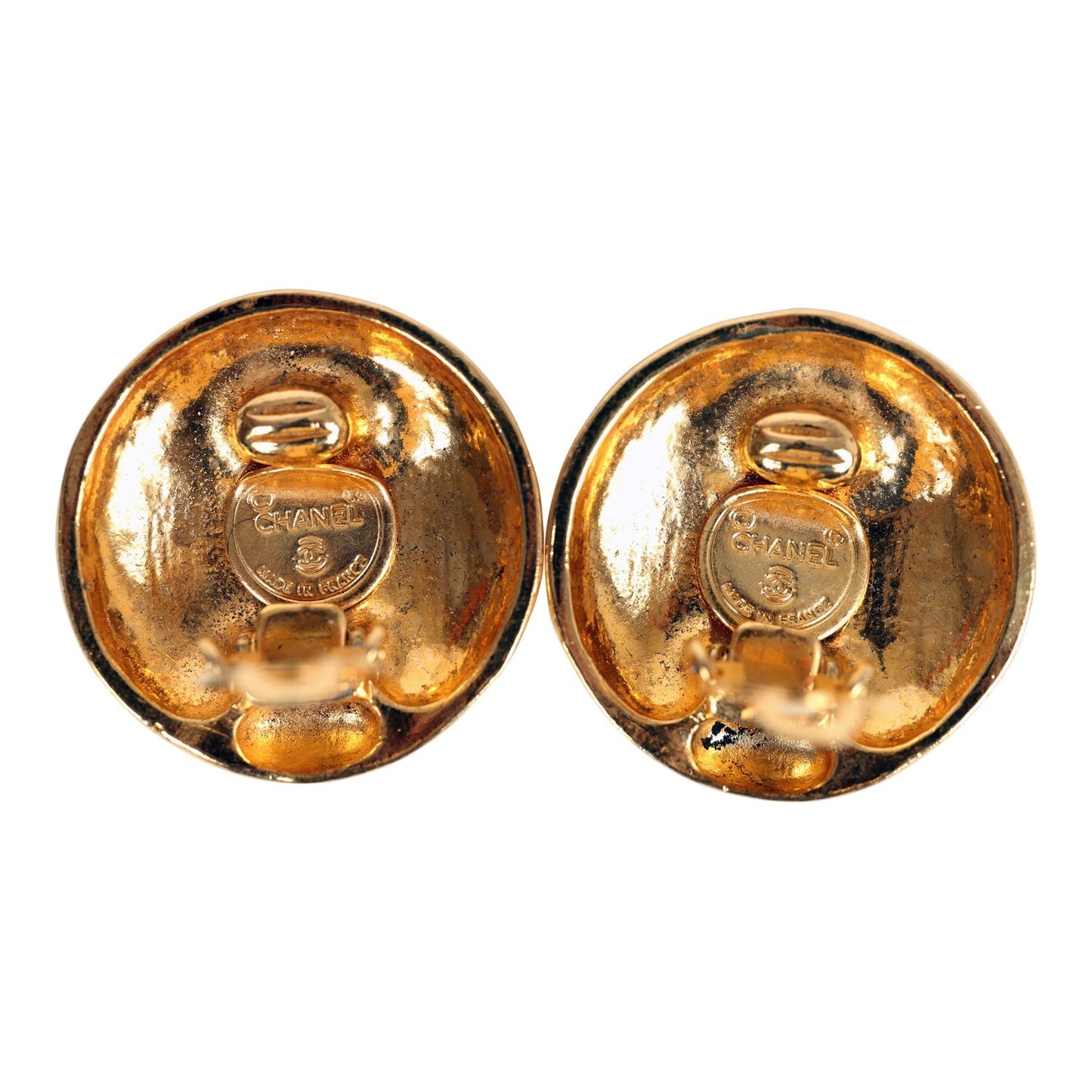 Chanel Vintage 24K Gold Plated Round Coco Mademoiselle Earrings