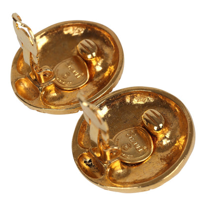 Chanel Vintage 24K Gold Plated Round Coco Mademoiselle Earrings