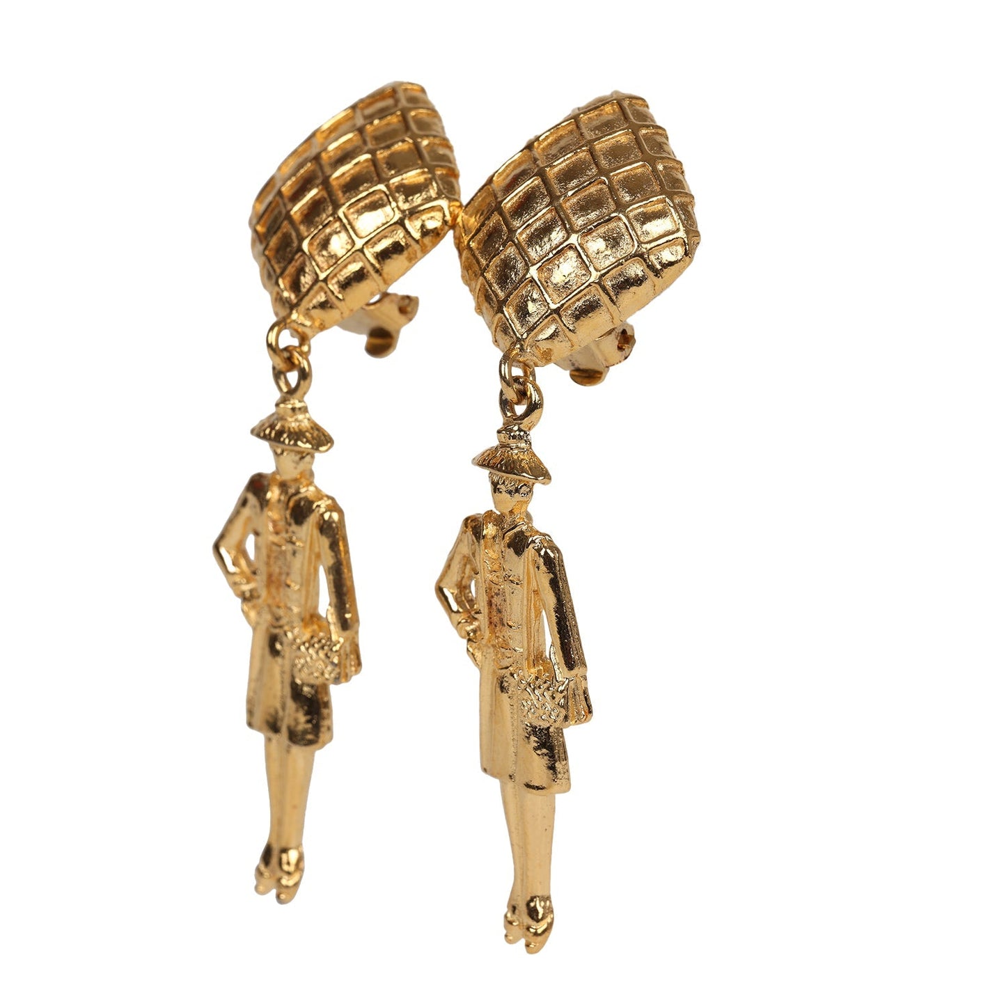 Chanel Vintage 24K Gold Plated Coco Mademoiselle Dangle Earrings