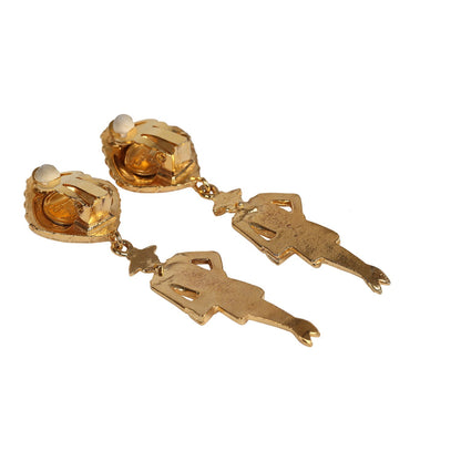 Chanel Vintage 24K Gold Plated Coco Mademoiselle Dangle Earrings