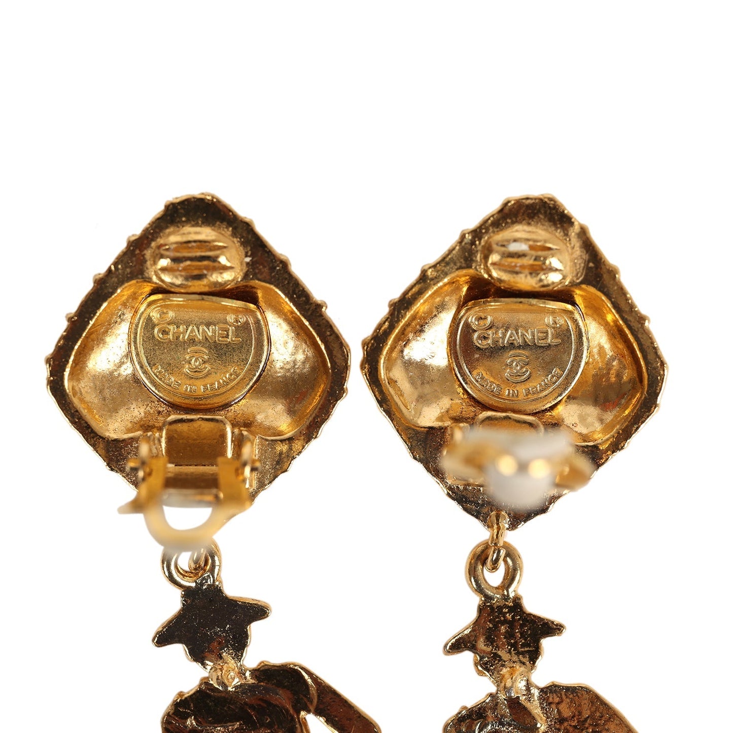 Chanel Vintage 24K Gold Plated Coco Mademoiselle Dangle Earrings