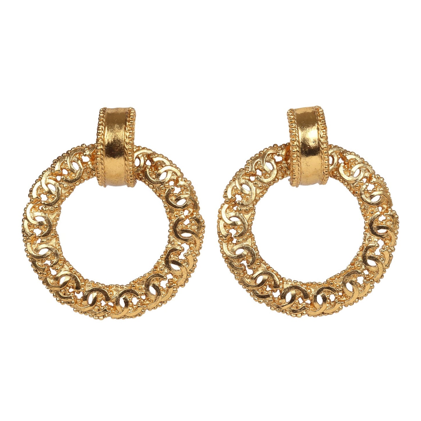 Chanel Vintage 24K Gold Plated Small CC Knocker Hoop Earrings