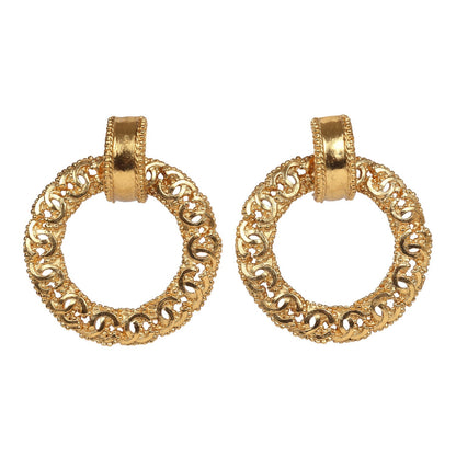Chanel Vintage 24K Gold Plated Small CC Knocker Hoop Earrings