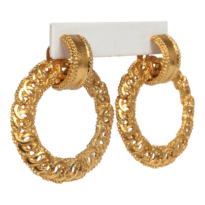 Chanel Vintage 24K Gold Plated Small CC Knocker Hoop Earrings