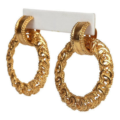 Chanel Vintage 24K Gold Plated Small CC Knocker Hoop Earrings
