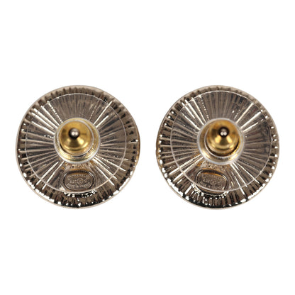 Chanel Crystal CC Round Pearl Button Earrings Light Gold Hardware