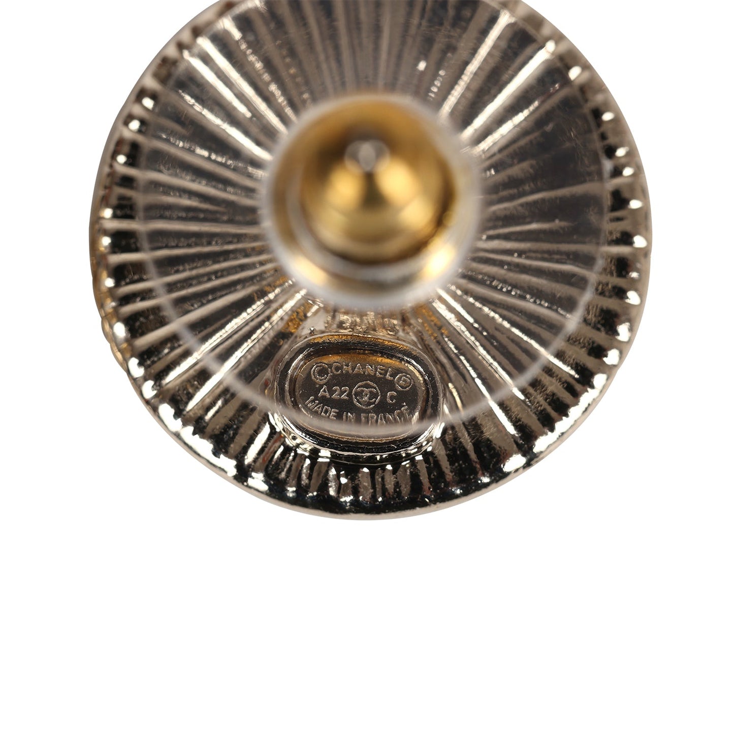 Chanel Crystal CC Round Pearl Button Earrings Light Gold Hardware