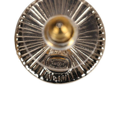 Chanel Crystal CC Round Pearl Button Earrings Light Gold Hardware