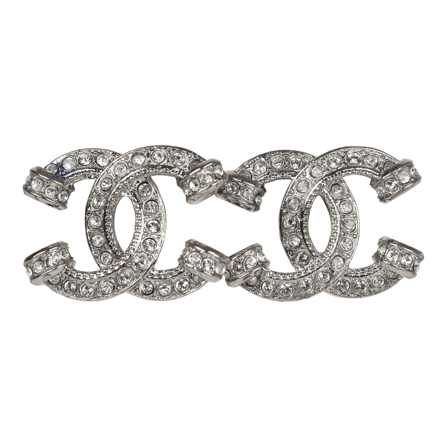Chanel Small Crystal CC Stud Earrings Silver Hardware