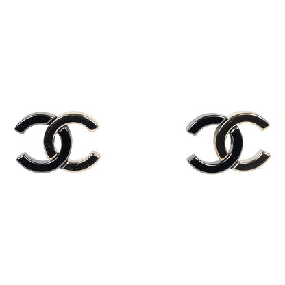 Chanel CC Two-Tone Stud Earrings Ruthenium & Light Gold Hardware