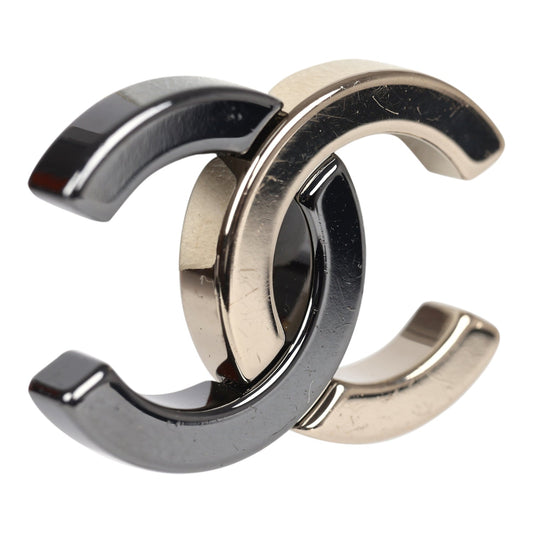 Chanel CC Two-Tone Stud Earrings Ruthenium & Light Gold Hardware