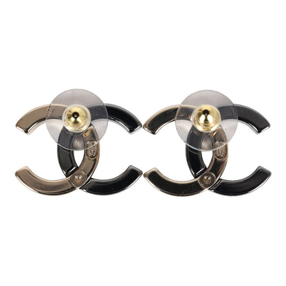 Chanel CC Two-Tone Stud Earrings Ruthenium & Light Gold Hardware