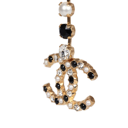 Chanel CC Black/White Crystals and Pearls Drop Earrings Gold Hardware