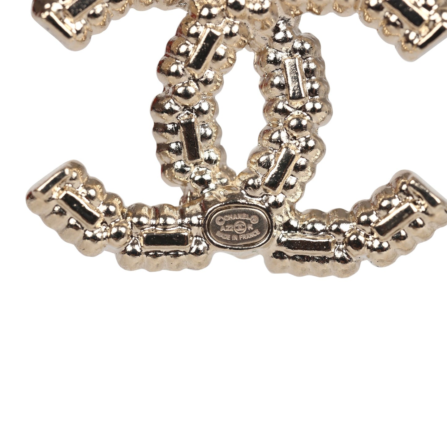 Chanel Crystal CC Dangle Hoop Earrings Silver Light Gold Hardware