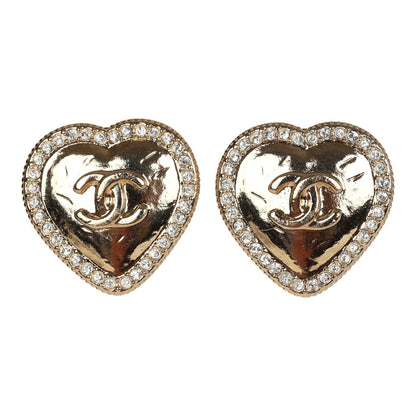 Chanel Small CC Crystal Heart Earrings Gold Hardware