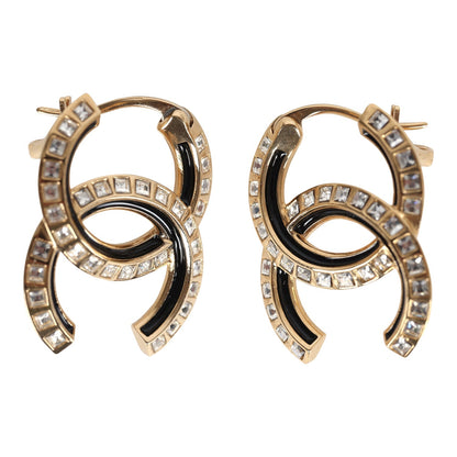 Chanel Crystal CC Earrings Black Enamel & Gold Hardware