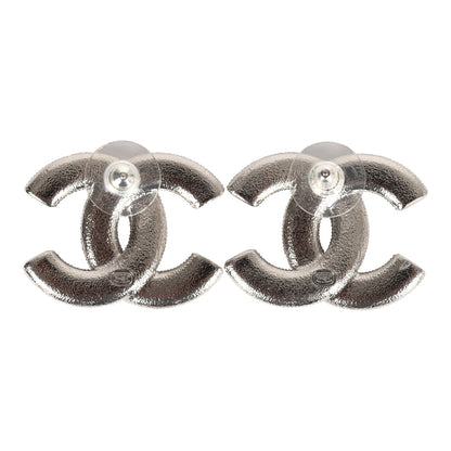 Chanel Large Lucite CC Crystal Stud Earrings White Enamel and Silver Hardware