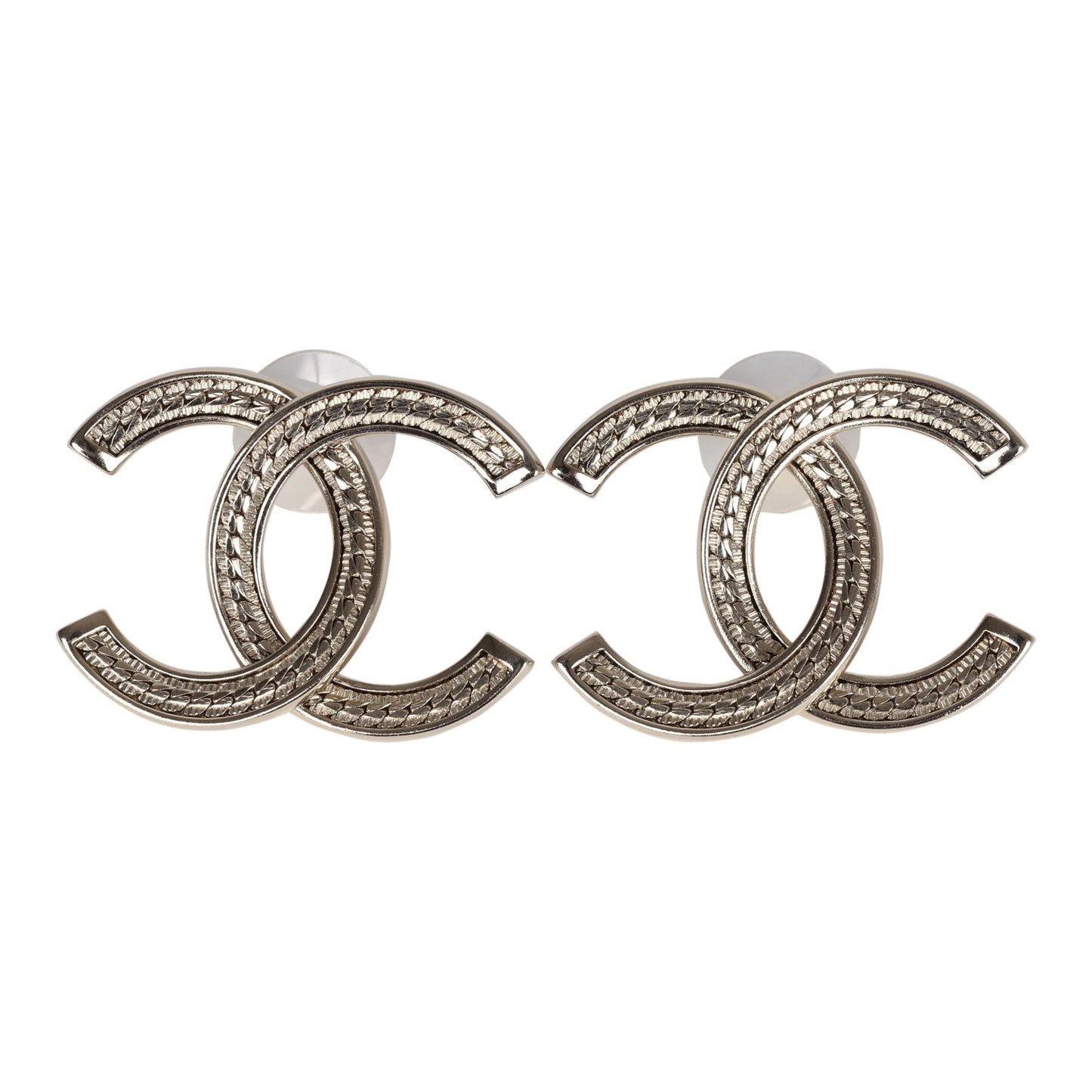 Chanel Large CC Stud Earrings Gold Tone Metal