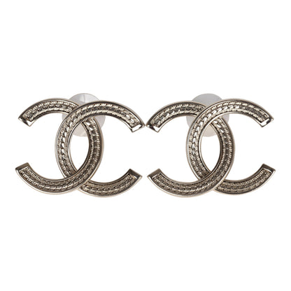 Chanel Large CC Stud Earrings Gold Tone Metal