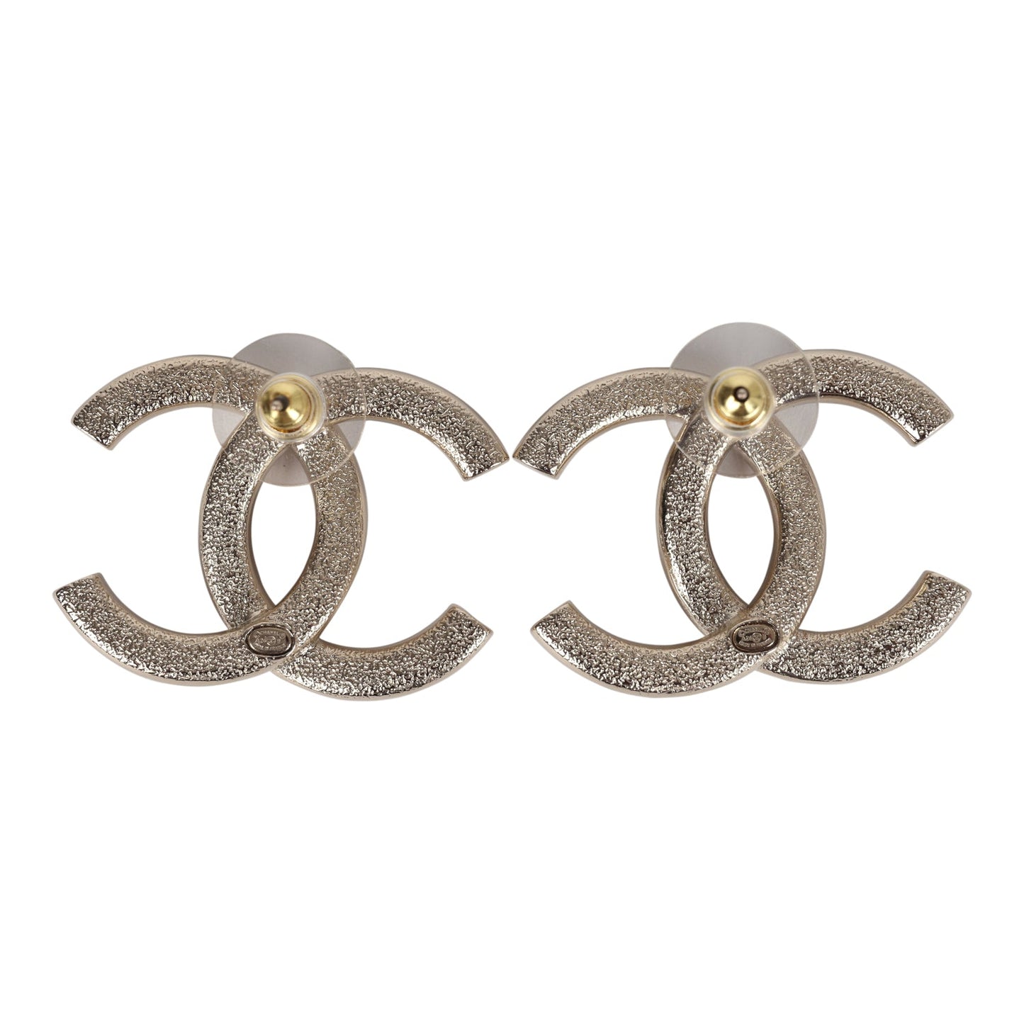 Chanel Large CC Stud Earrings Gold Tone Metal