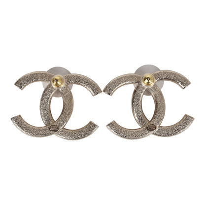Chanel Large CC Stud Earrings Gold Tone Metal