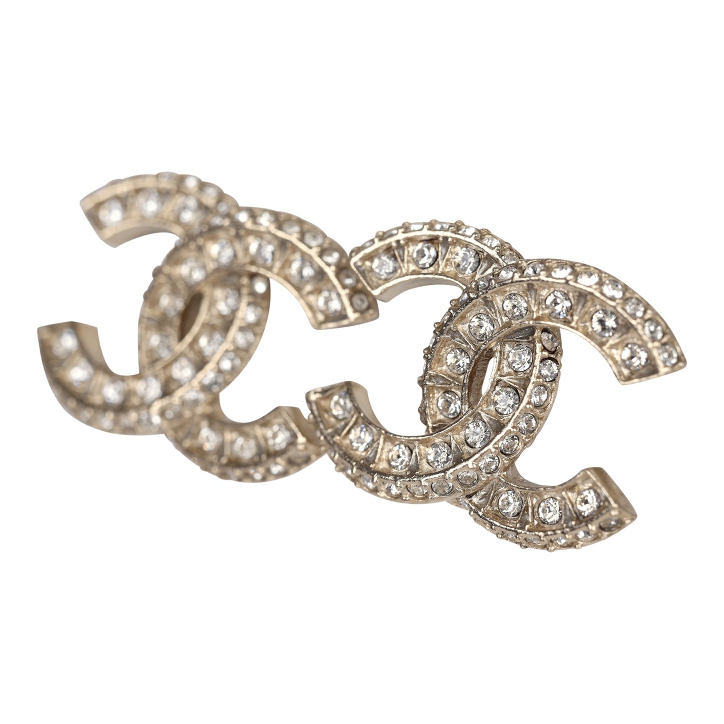 Chanel Crystal CC Stud Earrings Light Gold Tone Hardware