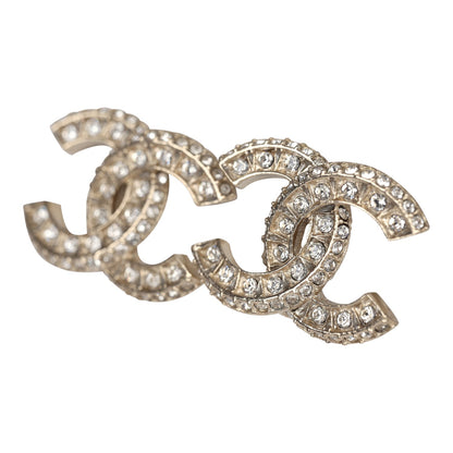 Chanel Crystal CC Stud Earrings Light Gold Tone Hardware