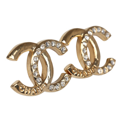 Chanel Crystal CC Stud Earrings Gold Tone Hardware