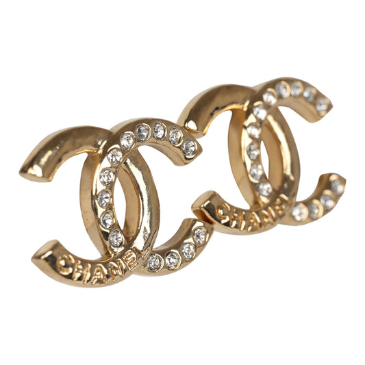 Chanel Crystal CC Stud Earrings Gold Tone Hardware
