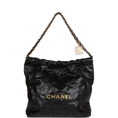 Chanel Small 22 Bag Black Lambskin Antique Gold Hardware