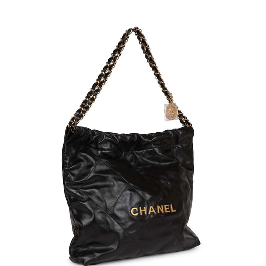Chanel Small 22 Bag Black Lambskin Antique Gold Hardware