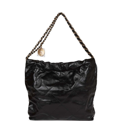 Chanel Small 22 Bag Black Lambskin Antique Gold Hardware
