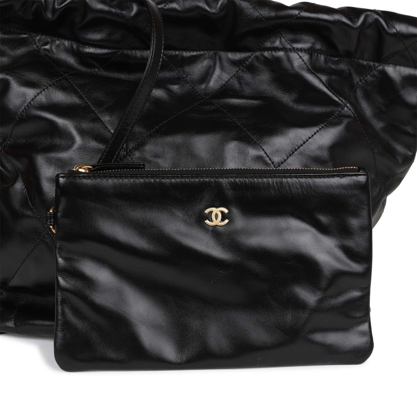 Chanel Small 22 Bag Black Lambskin Antique Gold Hardware