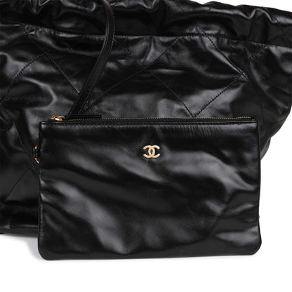 Chanel Small 22 Bag Black Lambskin Antique Gold Hardware