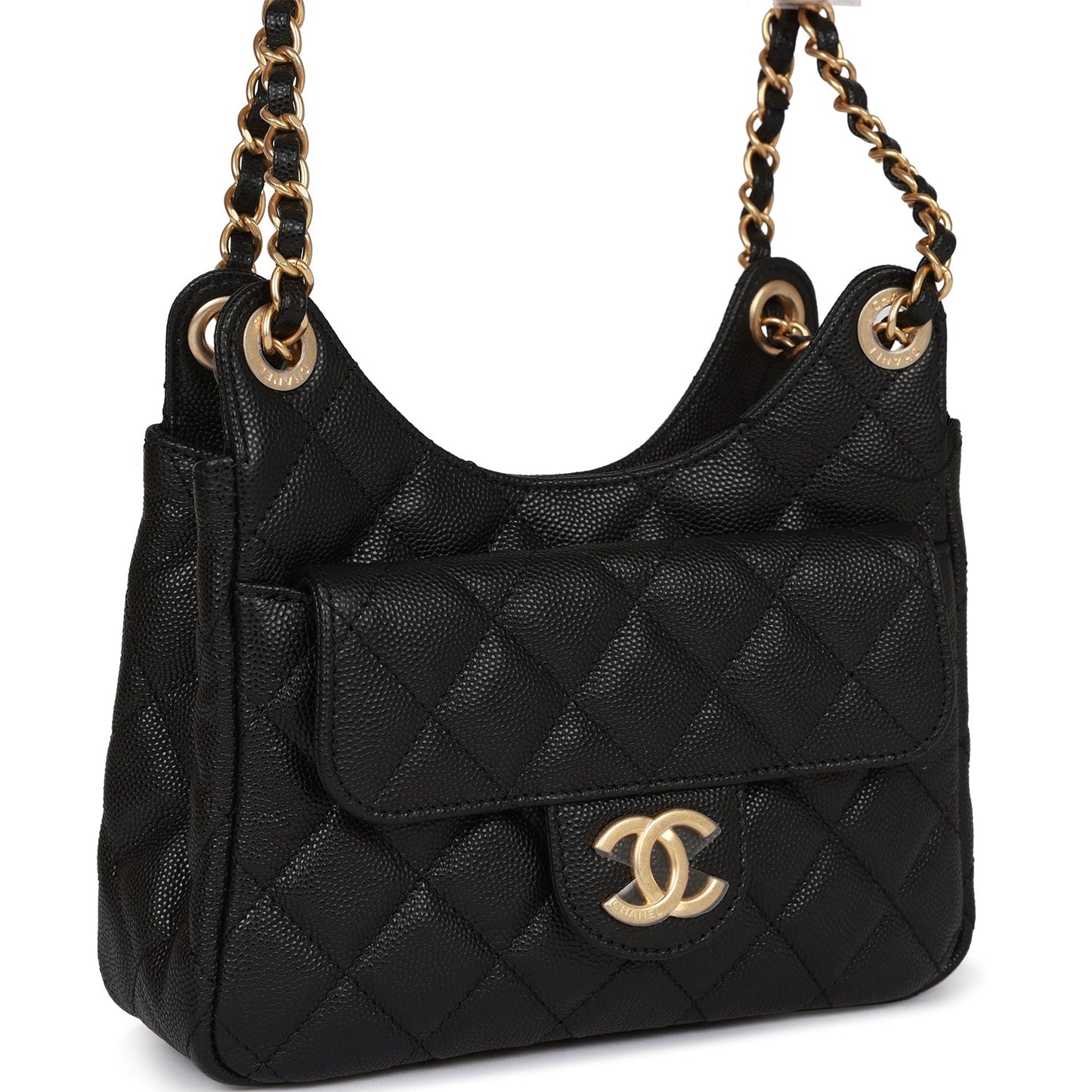 Chanel Small Hobo Bag Black Caviar Antique Gold Hardware